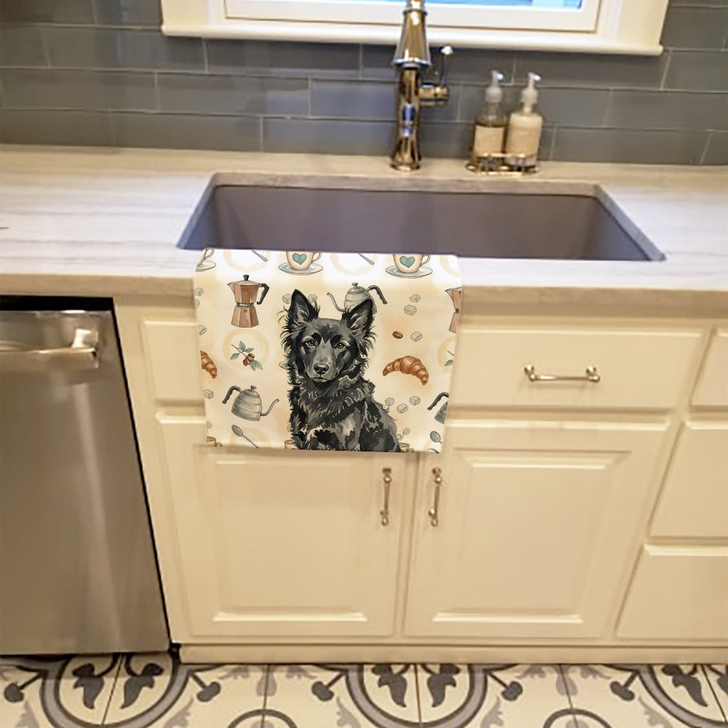 Mudi Coffee Bar Kitchen Towel Velour Plush Front and Cotton Loop Back Machine Washable