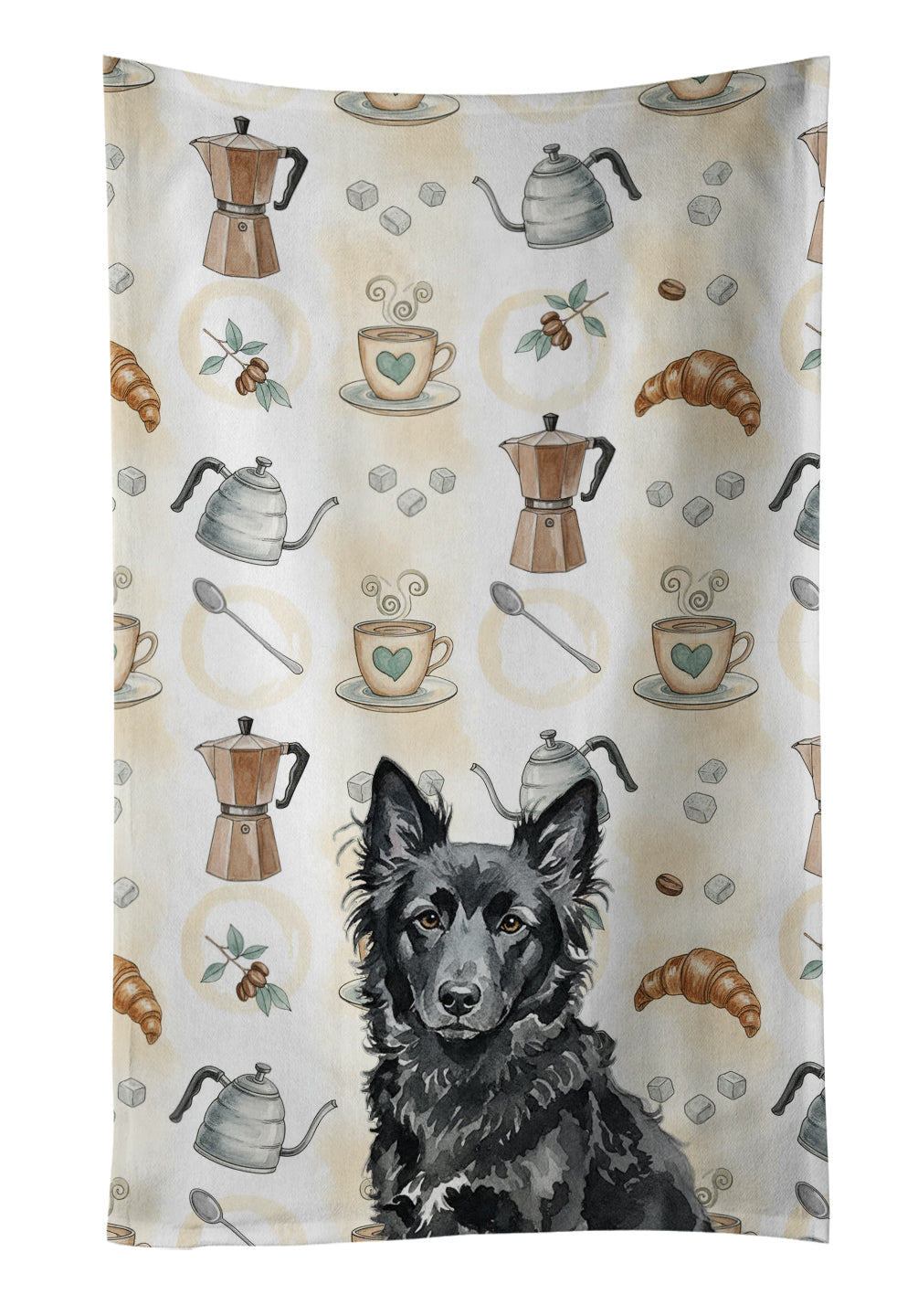 Mudi Coffee Bar Kitchen Towel Velour Plush Front and Cotton Loop Back Machine Washable