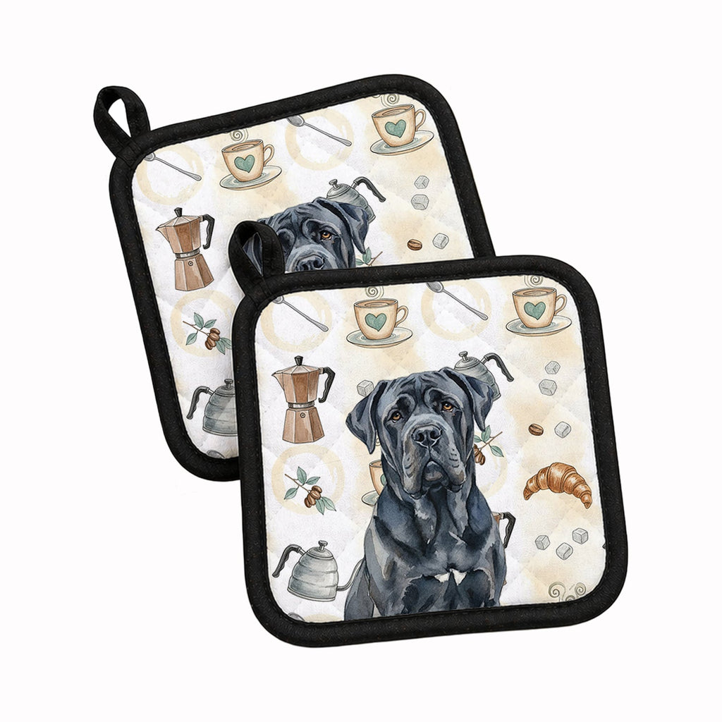 Black Neapolitan Mastiff Coffee Bar Pot Holder Set of 2 Heat Resistant Quilted Hot Pads 7.5 x 7.5 Inch, Insulated Kitchen Trivets for Cooking & Baking