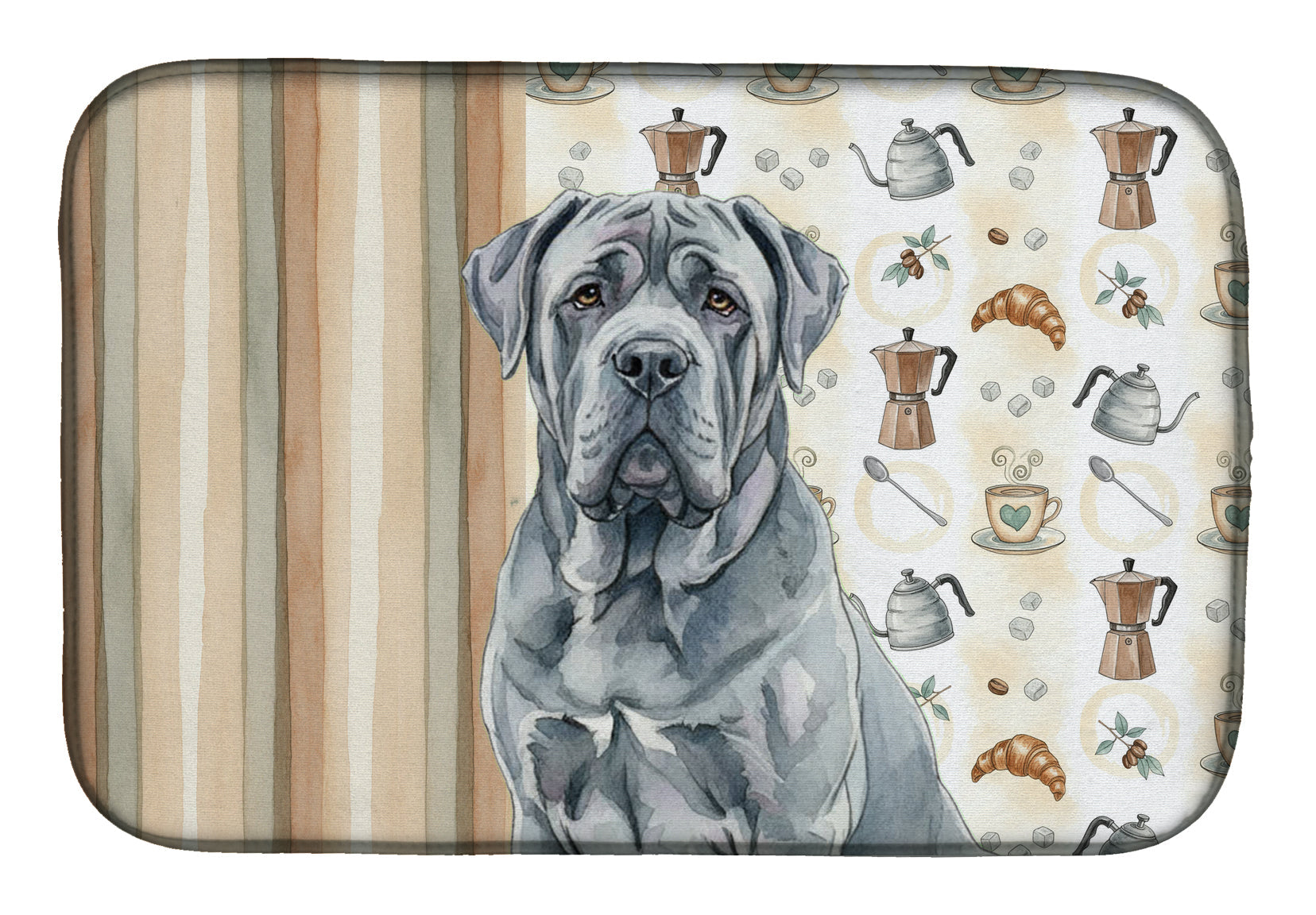 Blue Neapolitan Mastiff Coffee Bar Dish Drying Mat Absorbent Dish Drying Mat Pad for Kitchen Counter Dish Drainer Mat for Countertop, 14 x 21", Multicolor
