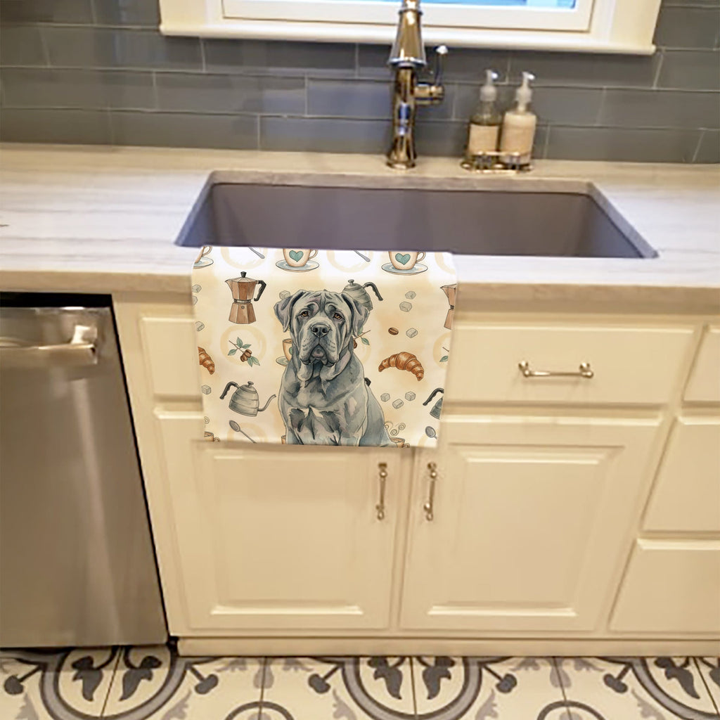 Blue Neapolitan Mastiff Coffee Bar Kitchen Towel Velour Plush Front and Cotton Loop Back Machine Washable