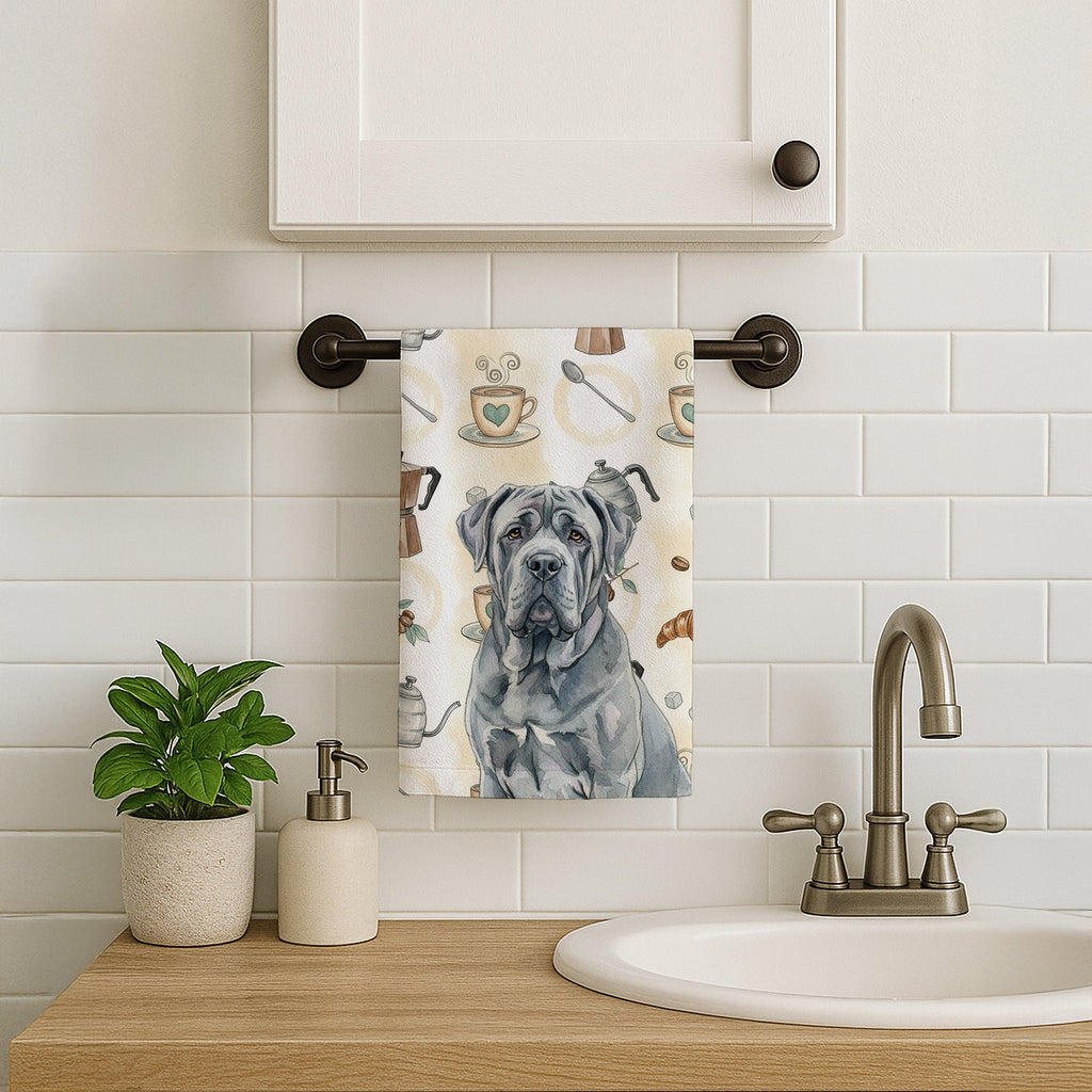 Blue Neapolitan Mastiff Coffee Bar Kitchen Towel Velour Plush Front and Cotton Loop Back Machine Washable