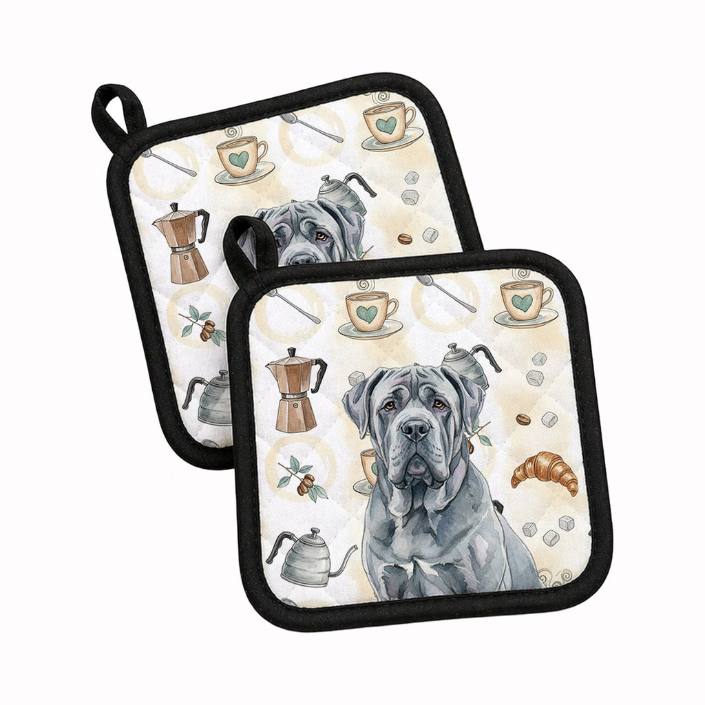 Blue Neapolitan Mastiff Coffee Bar Pot Holder Set of 2 Heat Resistant Quilted Hot Pads 7.5 x 7.5 Inch, Insulated Kitchen Trivets for Cooking & Baking