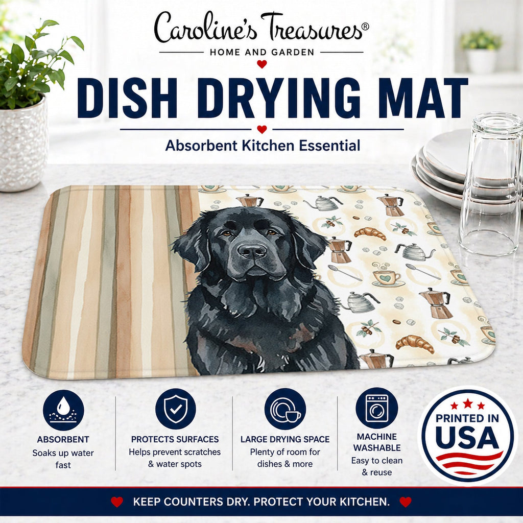 Black Newfoundland Coffee Bar Dish Drying Mat Absorbent Dish Drying Mat Pad for Kitchen Counter Dish Drainer Mat for Countertop, 14 x 21", Multicolor