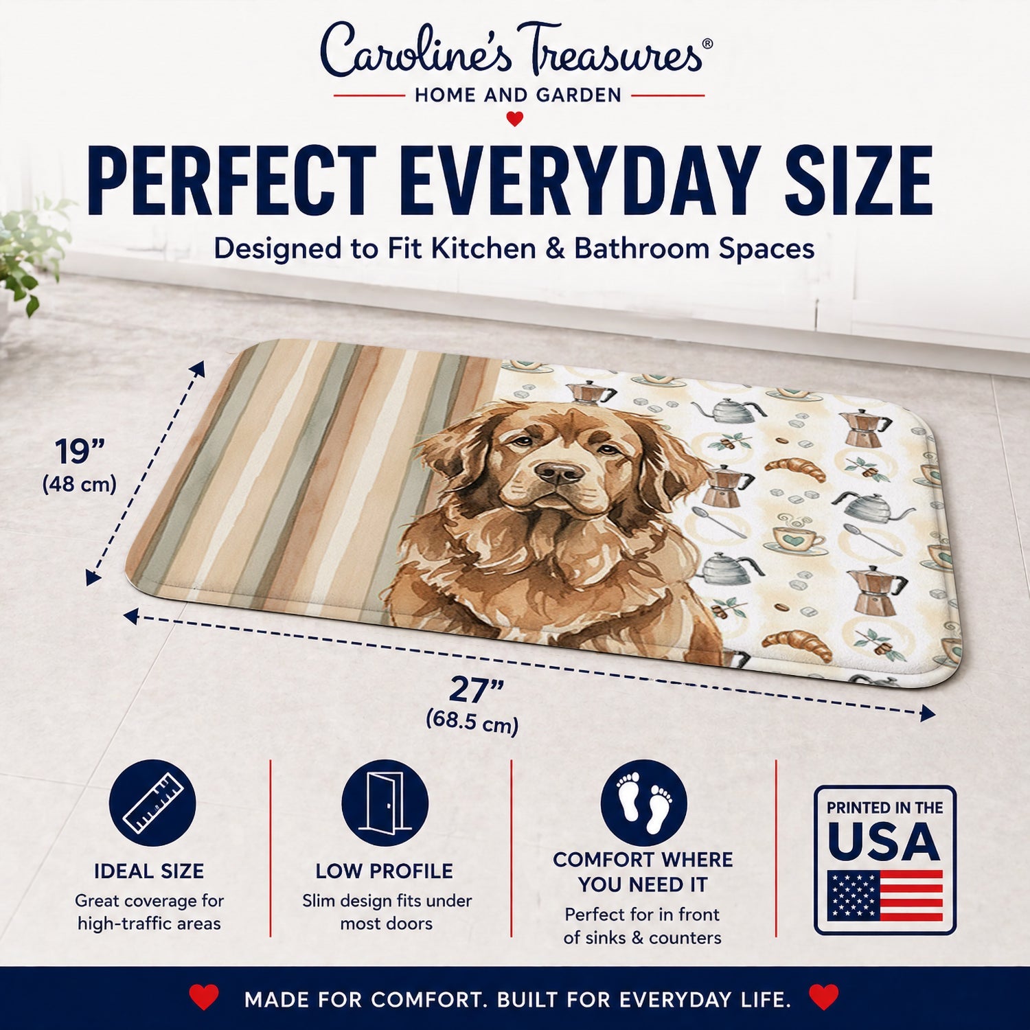 Brown Newfoundland Coffee Bar Memory Foam Kitchen Mat Machine Washable Anti-Fatigue Cushion Comfort Bath or Kitchen Rug