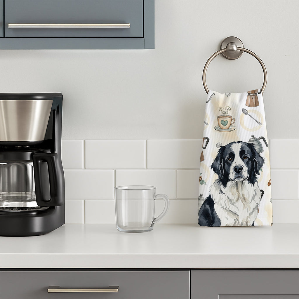 Landseer Newfoundland Coffee Bar Kitchen Towel Velour Plush Front and Cotton Loop Back Machine Washable