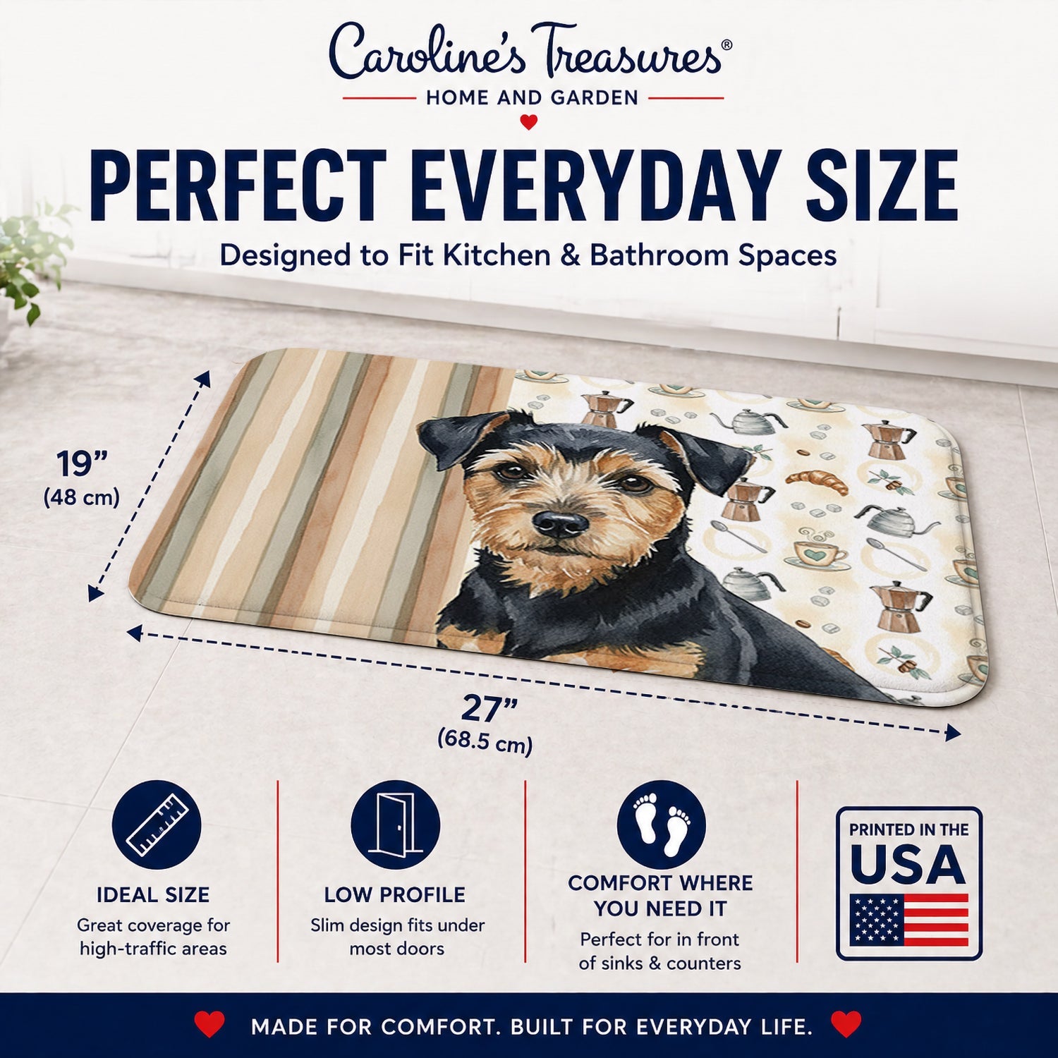 Black and Tan Norfolk Terrier Coffee Bar Memory Foam Kitchen Mat Machine Washable Anti-Fatigue Cushion Comfort Bath or Kitchen Rug