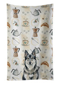 Norwegian Elkhound Coffee Bar Kitchen Towel Velour Plush Front and Cotton Loop Back Machine Washable