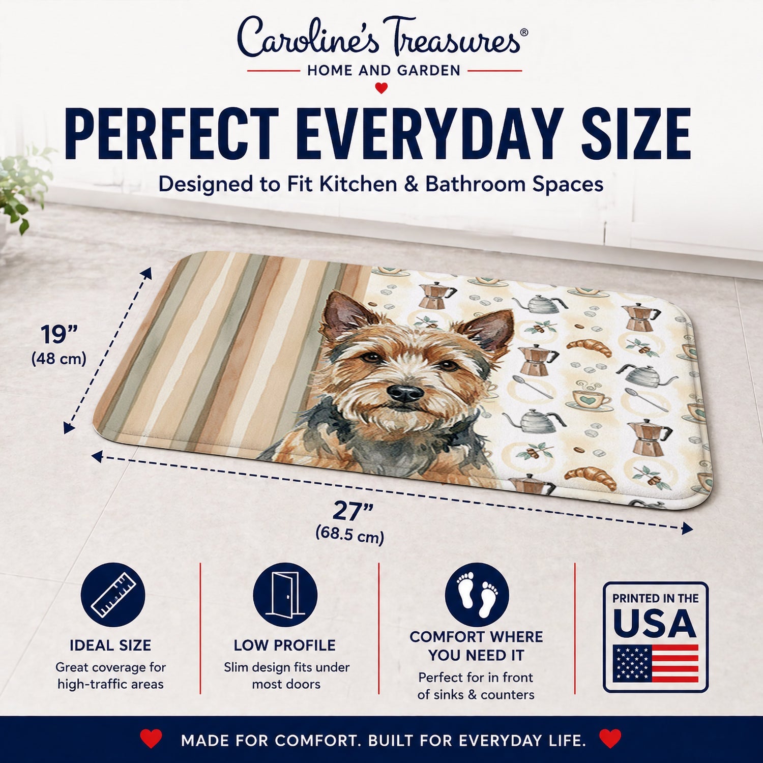 Norwich Terrier Coffee Bar Memory Foam Kitchen Mat Machine Washable Anti-Fatigue Cushion Comfort Bath or Kitchen Rug