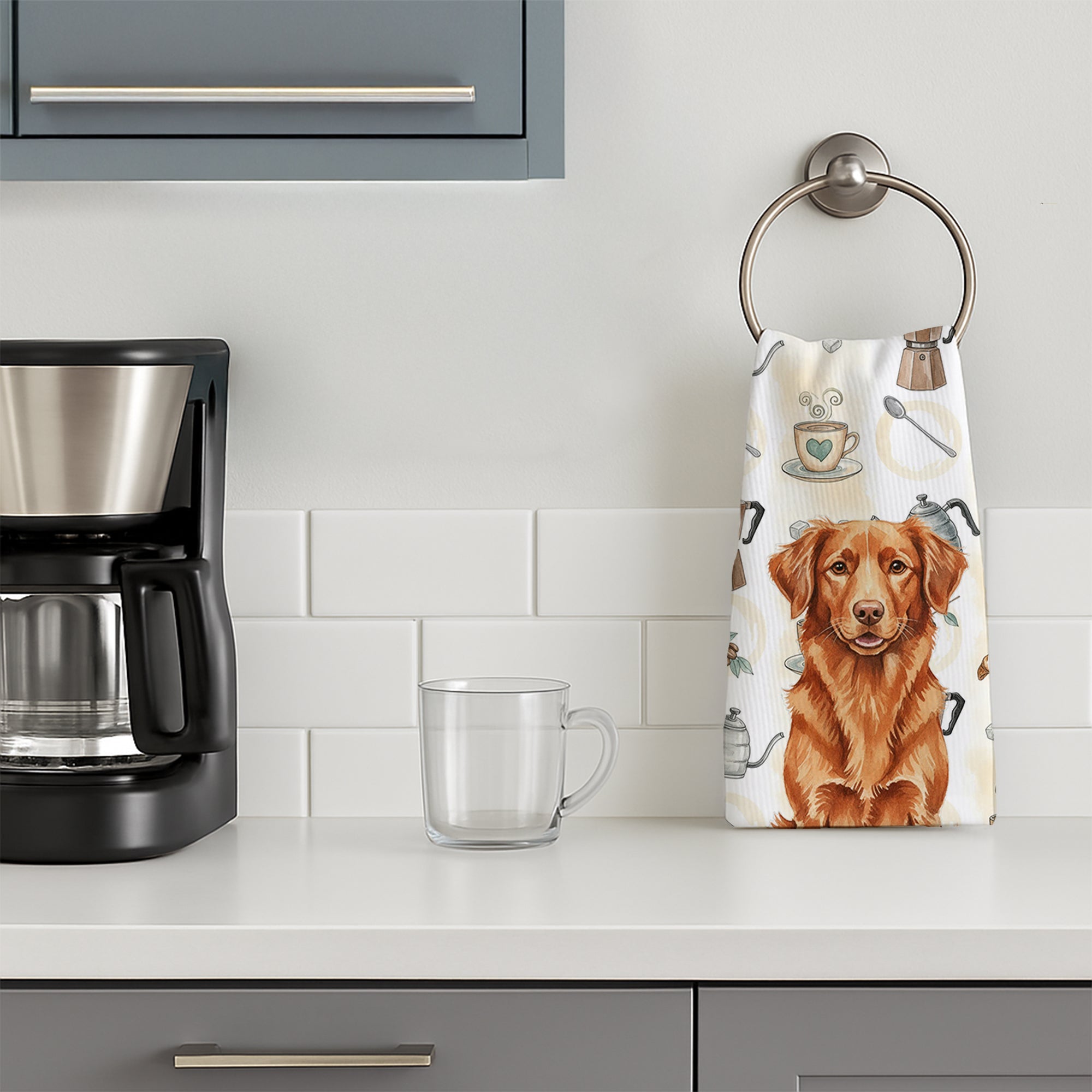 Copper Nova Scotia Duck Tolling Retriever Coffee Bar Kitchen Towel Velour Plush Front and Cotton Loop Back Machine Washable