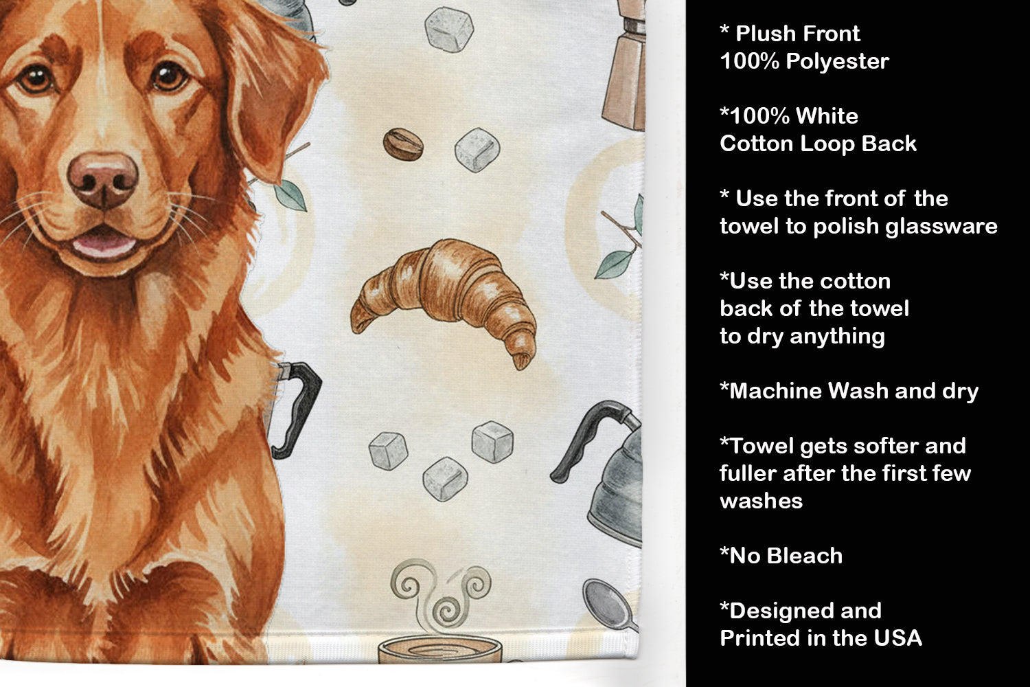 Copper Nova Scotia Duck Tolling Retriever Coffee Bar Kitchen Towel Velour Plush Front and Cotton Loop Back Machine Washable