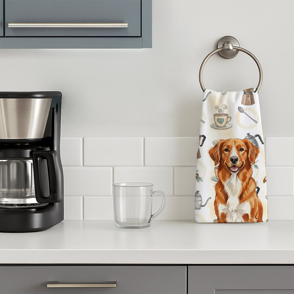 Orange Nova Scotia Duck Tolling Retriever Coffee Bar Kitchen Towel Velour Plush Front and Cotton Loop Back Machine Washable