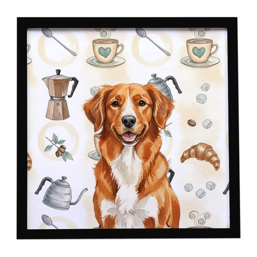 Orange Nova Scotia Duck Tolling Retriever Coffee Bar Framed Metal Print Bathroom, Kitchen, Office, Home Decor Wall Art Ready to Hang, Square, 8X8