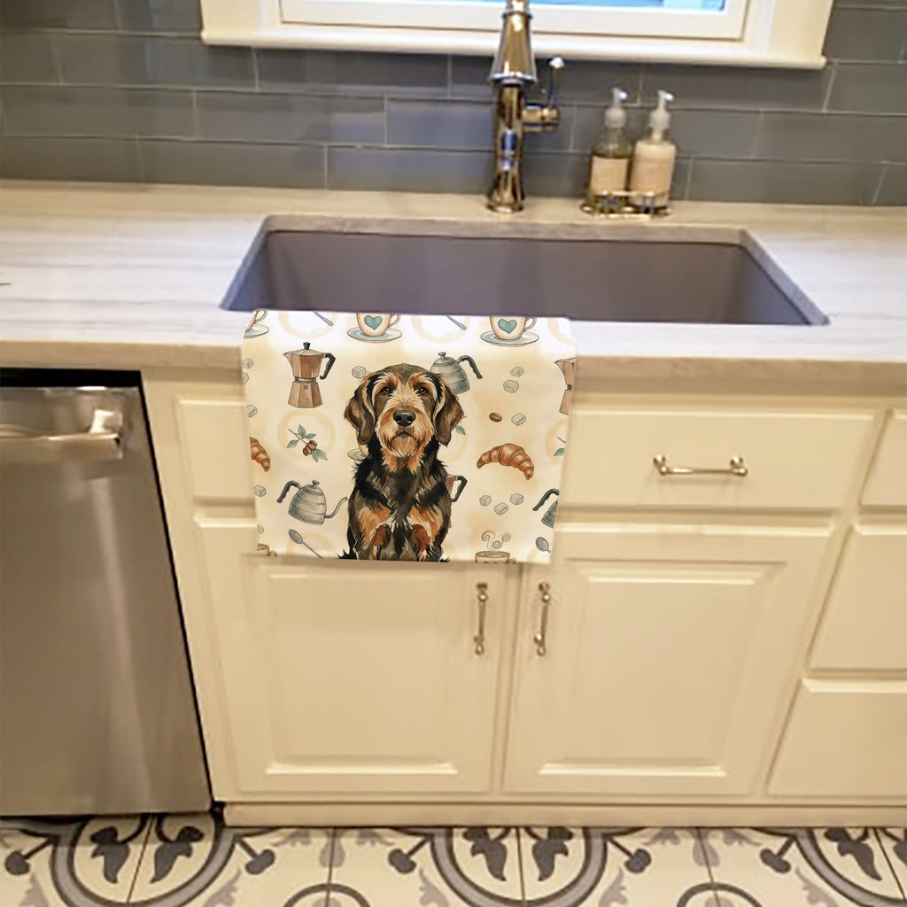 Black and Tan Otterhound Coffee Bar Kitchen Towel Velour Plush Front and Cotton Loop Back Machine Washable