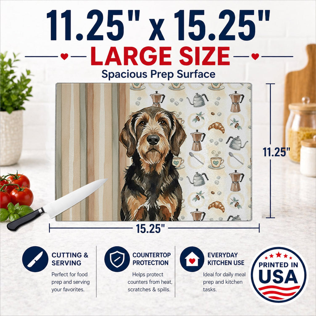 Black and Tan Otterhound Coffee Bar Cutting Board Tempered Glass Kitchen Cutting Surface, Heat Resistant Chopping, Non-Slip Feet, Food Prep & Serving