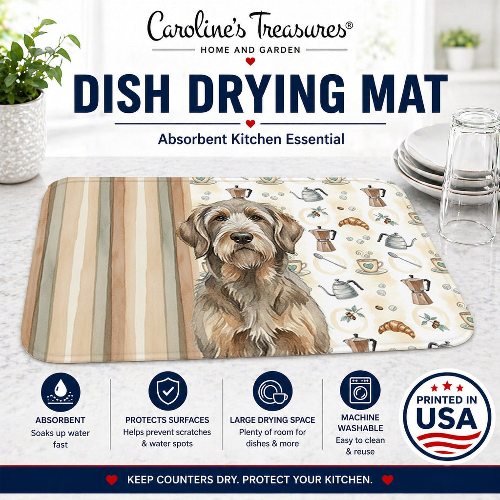 Grizzle and Tan Otterhound Coffee Bar Dish Drying Mat Absorbent Dish Drying Mat Pad for Kitchen Counter Dish Drainer Mat for Countertop, 14 x 21", Multicolor