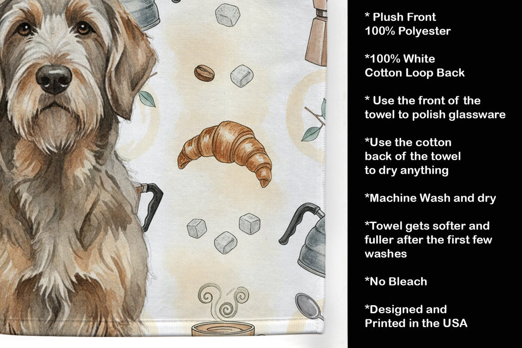 Grizzle and Tan Otterhound Coffee Bar Kitchen Towel Velour Plush Front and Cotton Loop Back Machine Washable