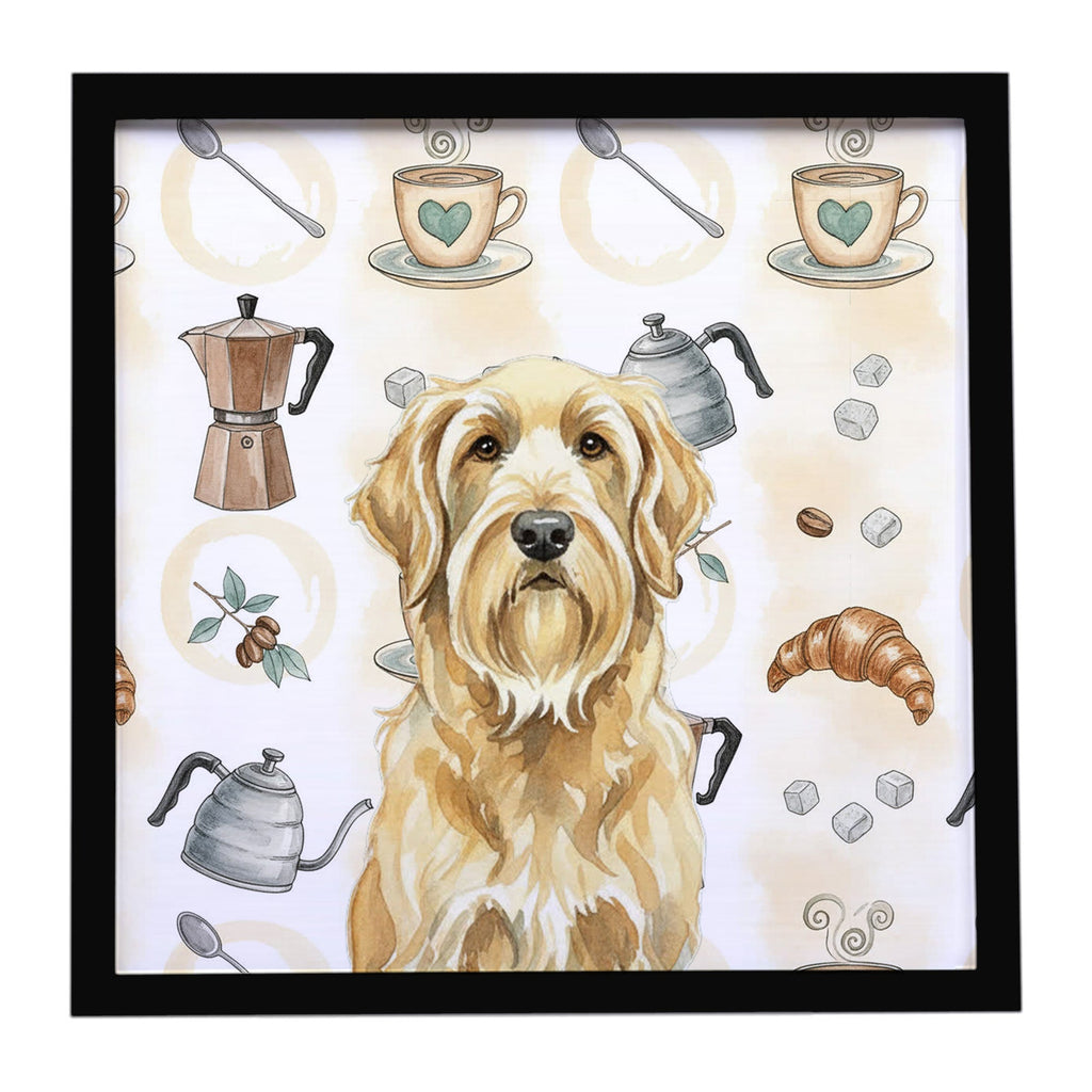 Wheaten and Tan Otterhound Coffee Bar Framed Metal Print Bathroom, Kitchen, Office, Home Decor Wall Art Ready to Hang, Square, 8X8