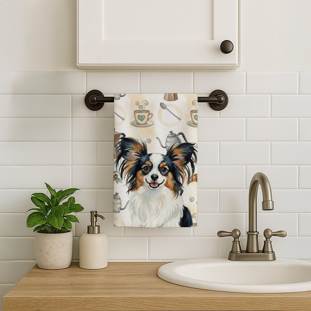 Tricoilor Papillon Coffee Bar Kitchen Towel Velour Plush Front and Cotton Loop Back Machine Washable
