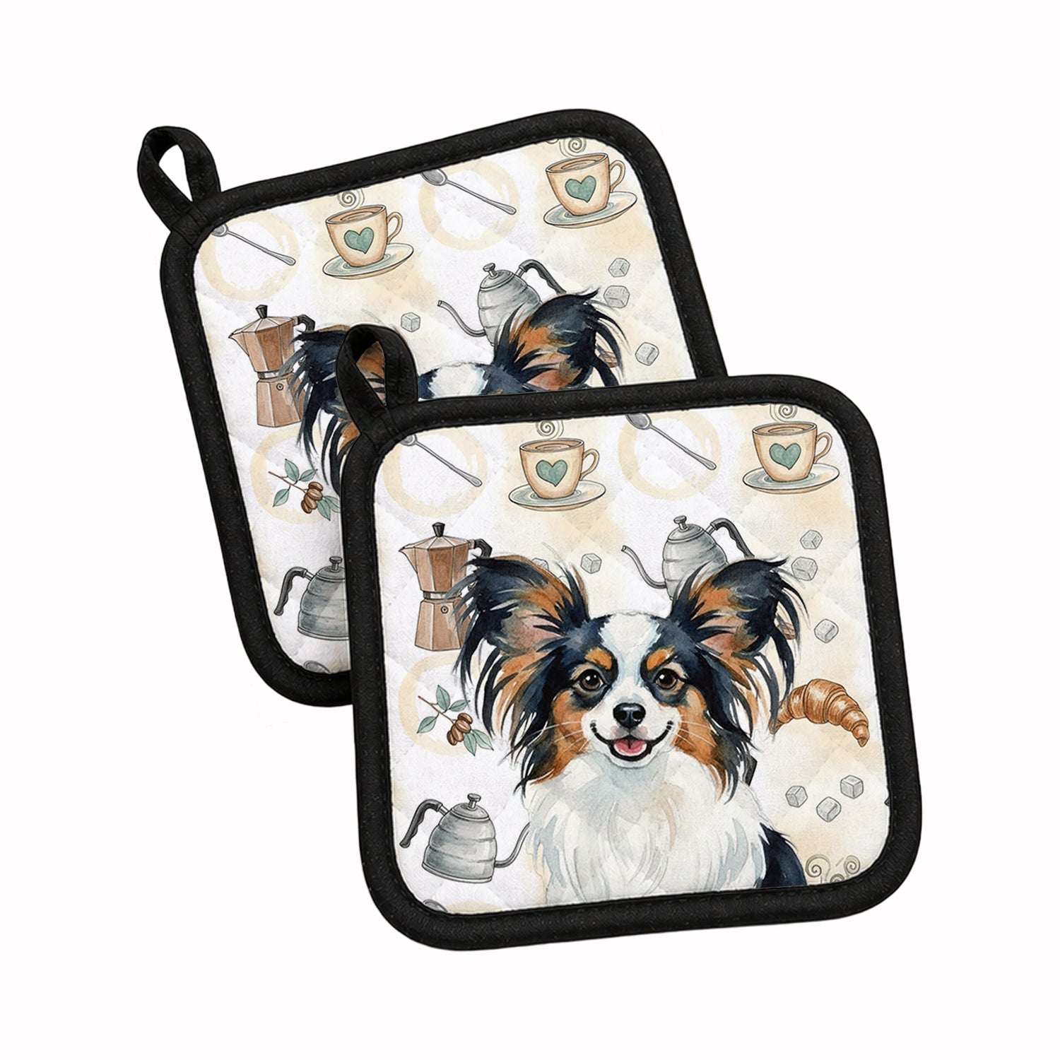 Tricoilor Papillon Coffee Bar Pot Holder Set of 2 Heat Resistant Quilted Hot Pads 7.5 x 7.5 Inch, Insulated Kitchen Trivets for Cooking & Baking