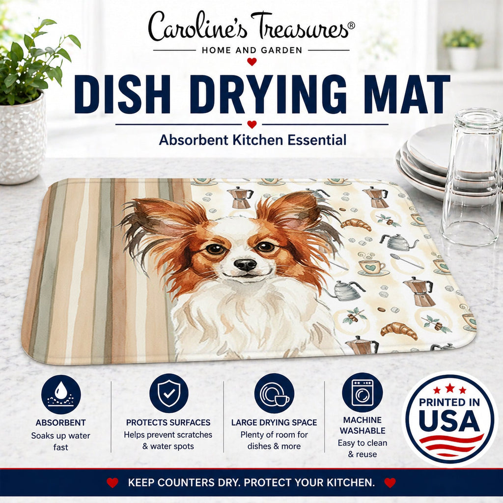 White with Red Papillon Coffee Bar Dish Drying Mat Absorbent Dish Drying Mat Pad for Kitchen Counter Dish Drainer Mat for Countertop, 14 x 21", Multicolor