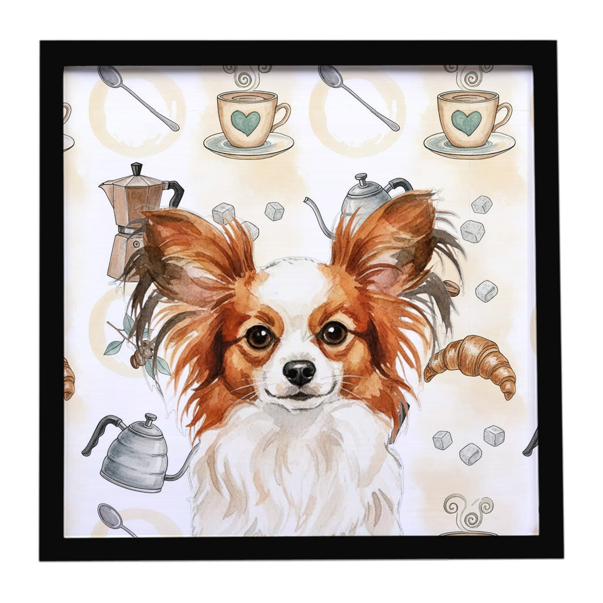 White with Red Papillon Coffee Bar Framed Metal Print Bathroom, Kitchen, Office, Home Decor Wall Art Ready to Hang, Square, 8X8