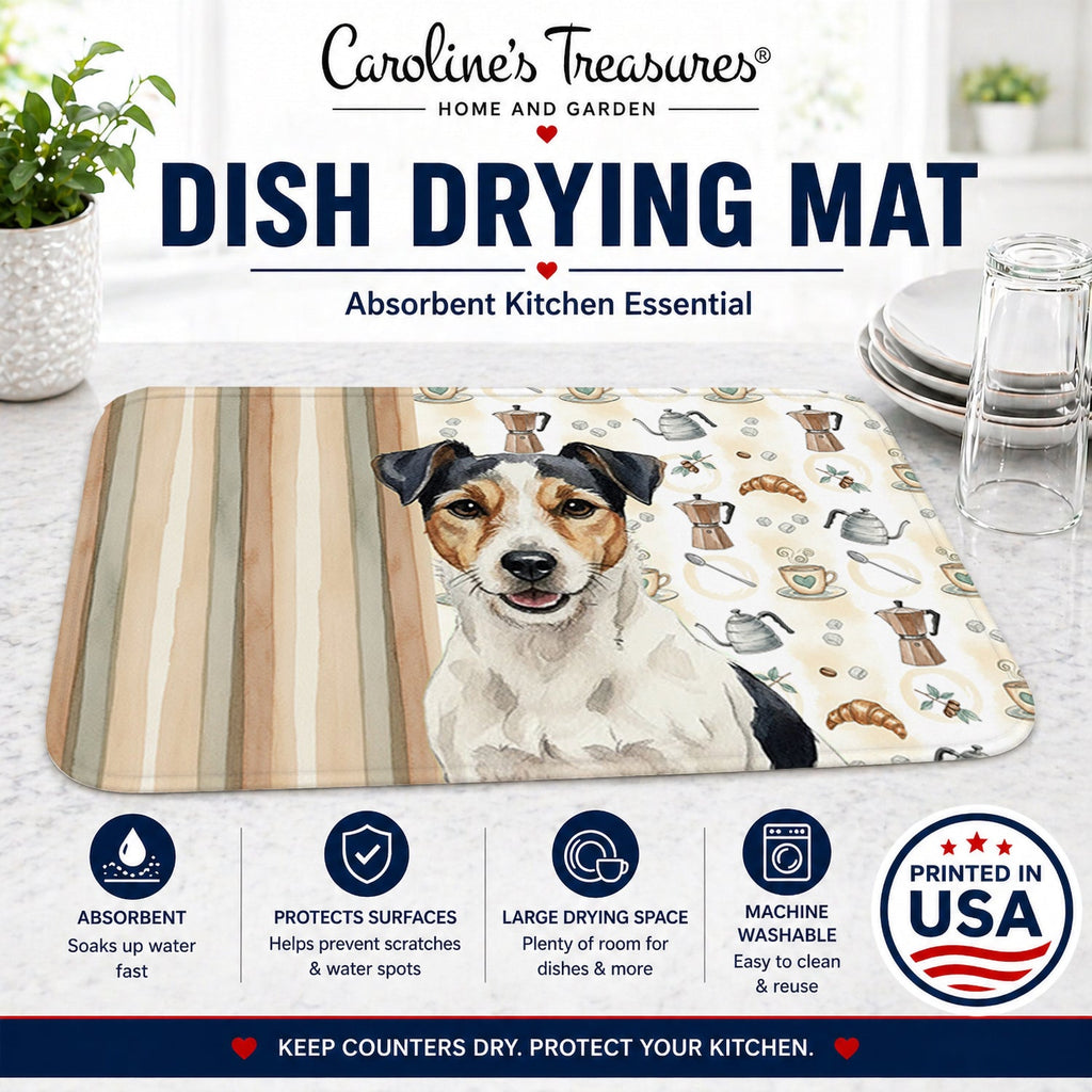 Parson Russell Terrier Coffee Bar Dish Drying Mat Absorbent Dish Drying Mat Pad for Kitchen Counter Dish Drainer Mat for Countertop, 14 x 21", Multicolor