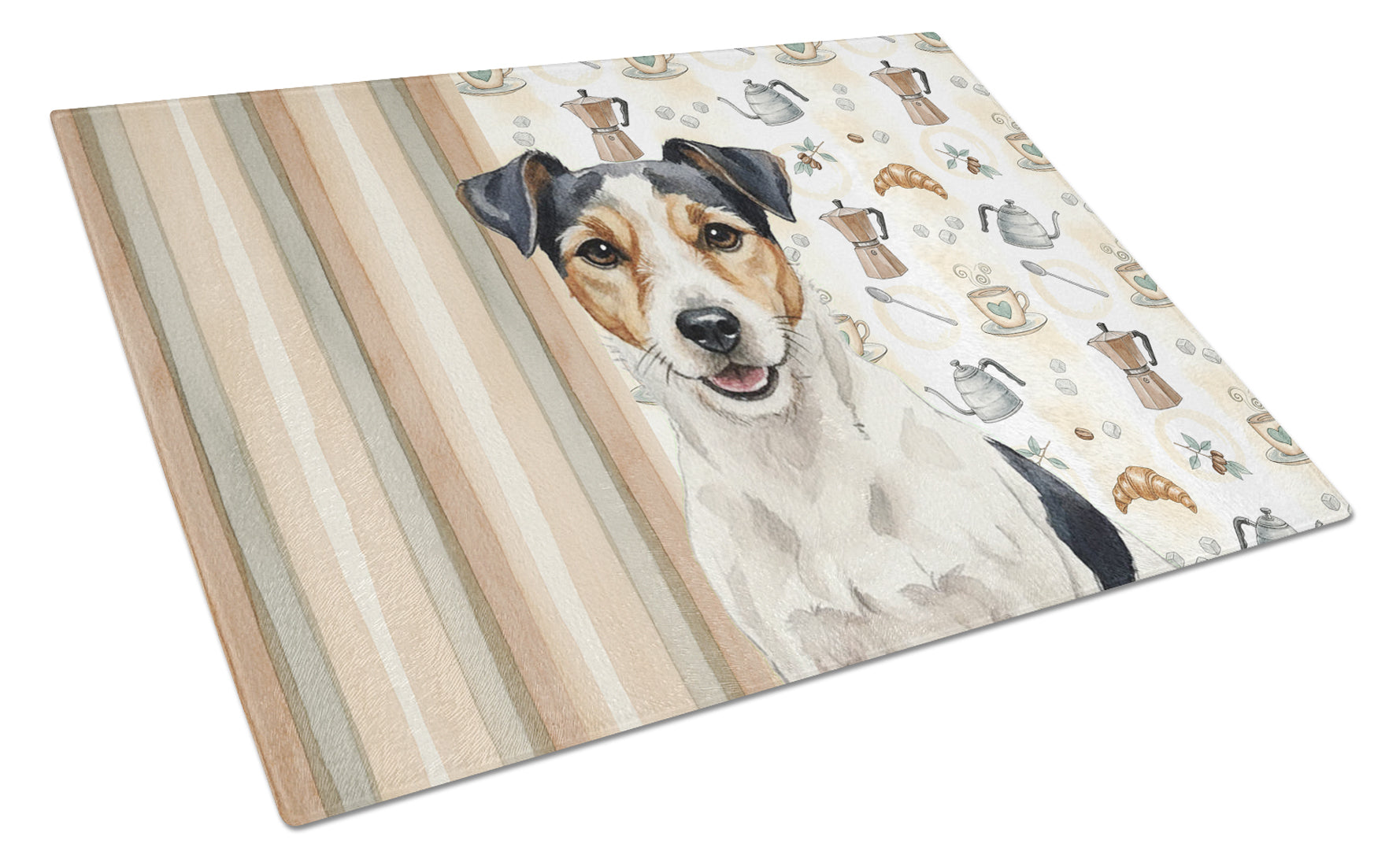 Parson Russell Terrier Coffee Bar Cutting Board Tempered Glass Kitchen Cutting Surface, Heat Resistant Chopping, Non-Slip Feet, Food Prep & Serving