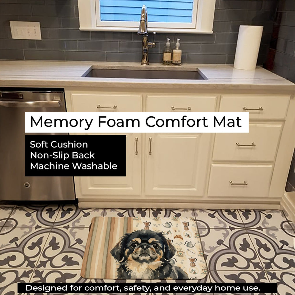 Black and Tan Pekingese Coffee Bar Memory Foam Kitchen Mat Machine Washable Anti-Fatigue Cushion Comfort Bath or Kitchen Rug