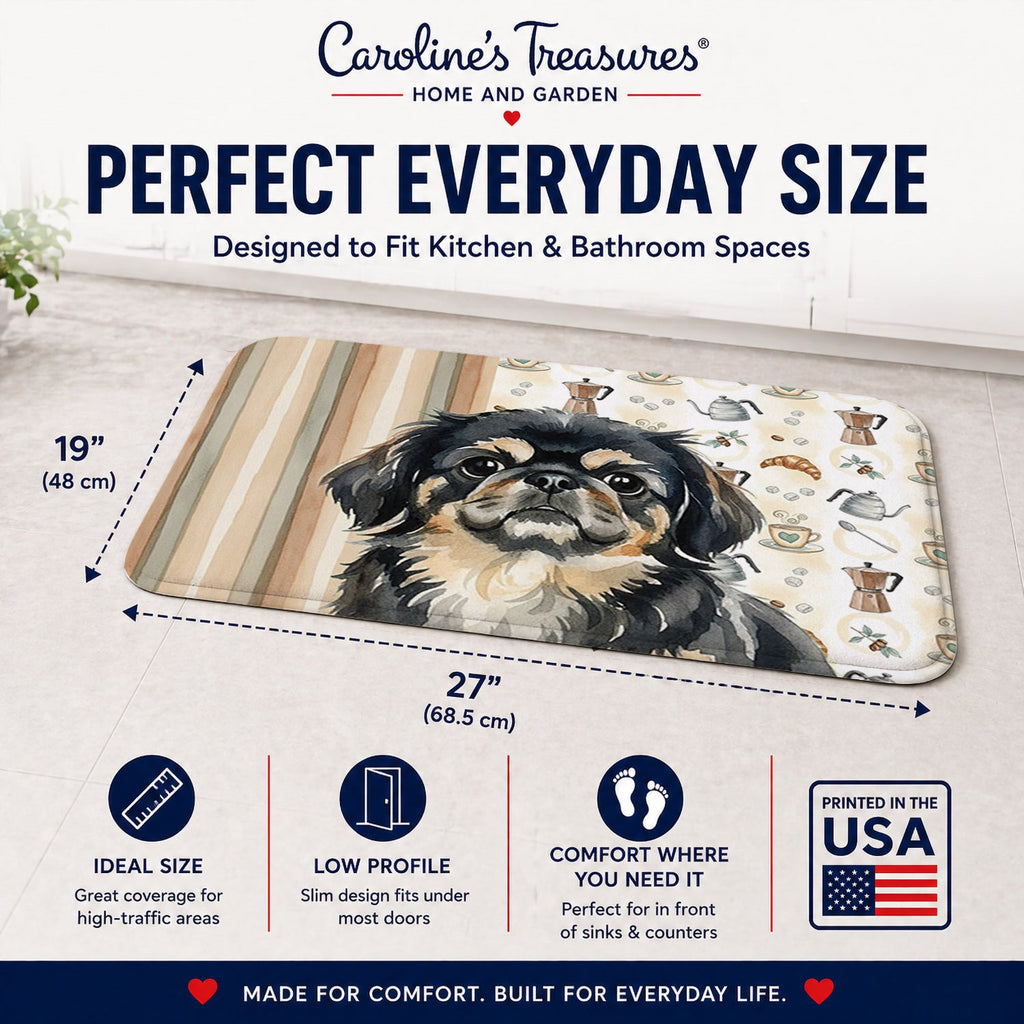 Black and Tan Pekingese Coffee Bar Memory Foam Kitchen Mat Machine Washable Anti-Fatigue Cushion Comfort Bath or Kitchen Rug