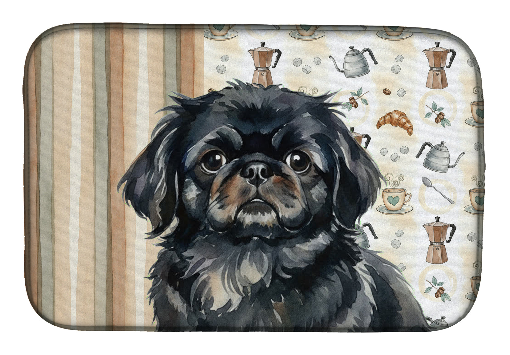 Black Pekingese Coffee Bar Dish Drying Mat Absorbent Dish Drying Mat Pad for Kitchen Counter Dish Drainer Mat for Countertop, 14 x 21", Multicolor