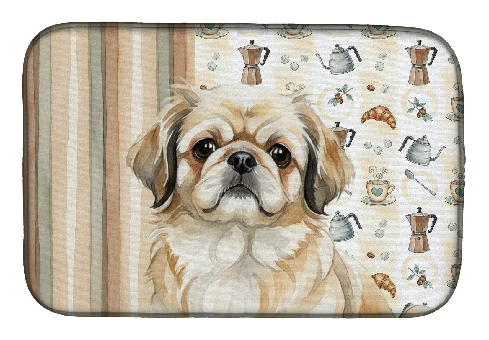 Fawn Pekingese Coffee Bar Dish Drying Mat Absorbent Dish Drying Mat Pad for Kitchen Counter Dish Drainer Mat for Countertop, 14 x 21", Multicolor
