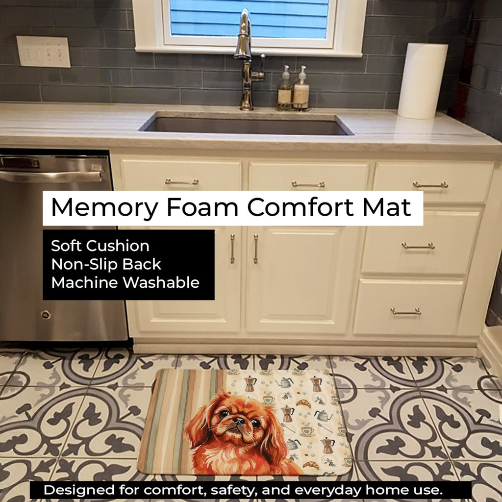 Red Pekingese Coffee Bar Memory Foam Kitchen Mat Machine Washable Anti-Fatigue Cushion Comfort Bath or Kitchen Rug