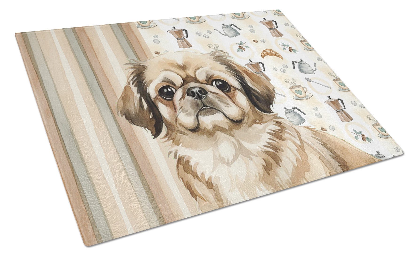 Sable Pekingese Coffee Bar Cutting Board Tempered Glass Kitchen Cutting Surface, Heat Resistant Chopping, Non-Slip Feet, Food Prep & Serving