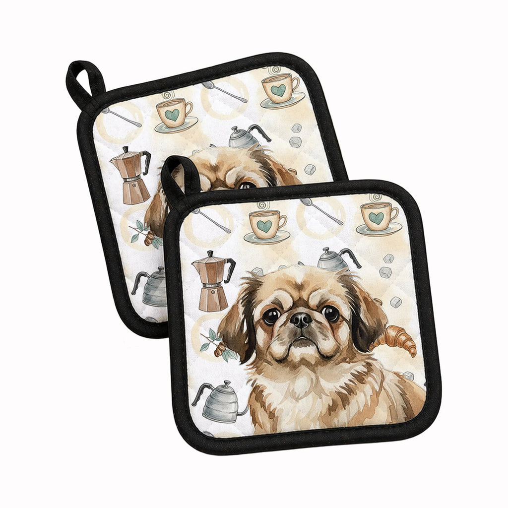 Sable Pekingese Coffee Bar Pot Holder Set of 2 Heat Resistant Quilted Hot Pads 7.5 x 7.5 Inch, Insulated Kitchen Trivets for Cooking & Baking