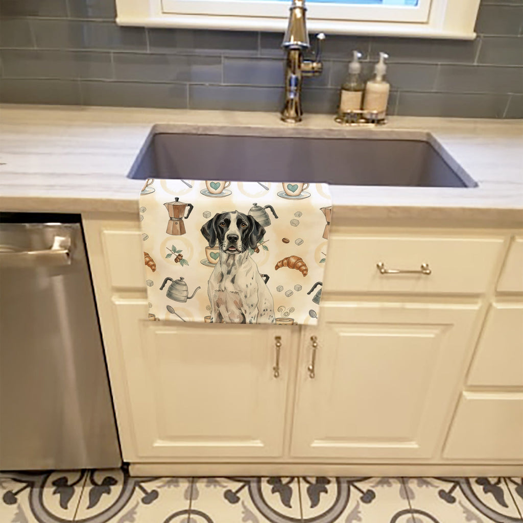 Black and White Pointer Coffee Bar Kitchen Towel Velour Plush Front and Cotton Loop Back Machine Washable