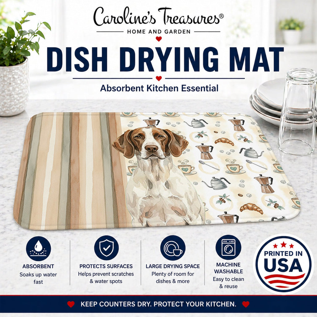 Liver and White Pointer Coffee Bar Dish Drying Mat Absorbent Dish Drying Mat Pad for Kitchen Counter Dish Drainer Mat for Countertop, 14 x 21", Multicolor