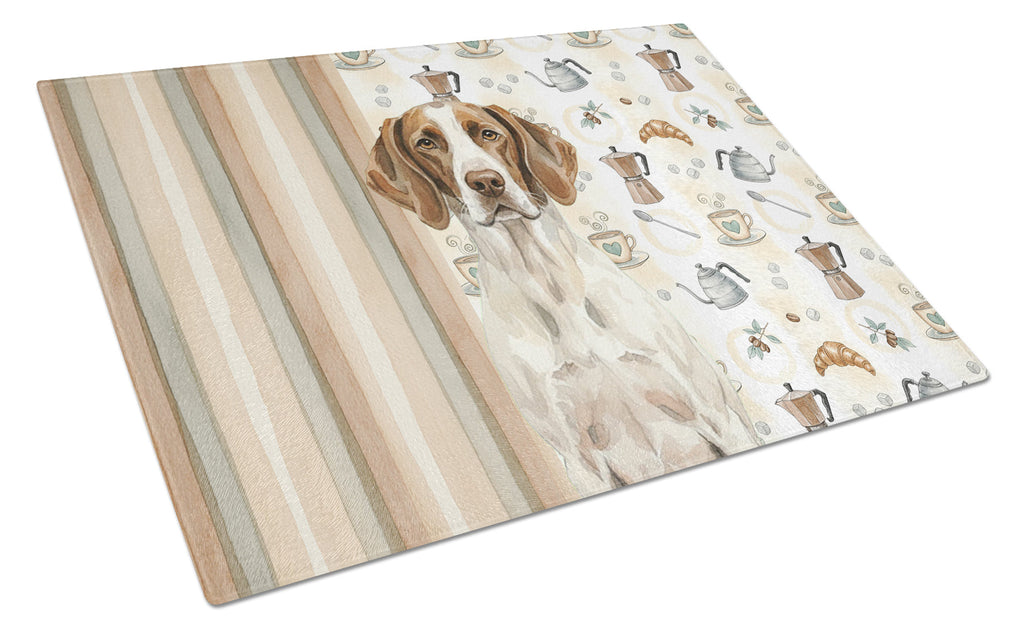 Liver and White Pointer Coffee Bar Cutting Board Tempered Glass Kitchen Cutting Surface, Heat Resistant Chopping, Non-Slip Feet, Food Prep & Serving