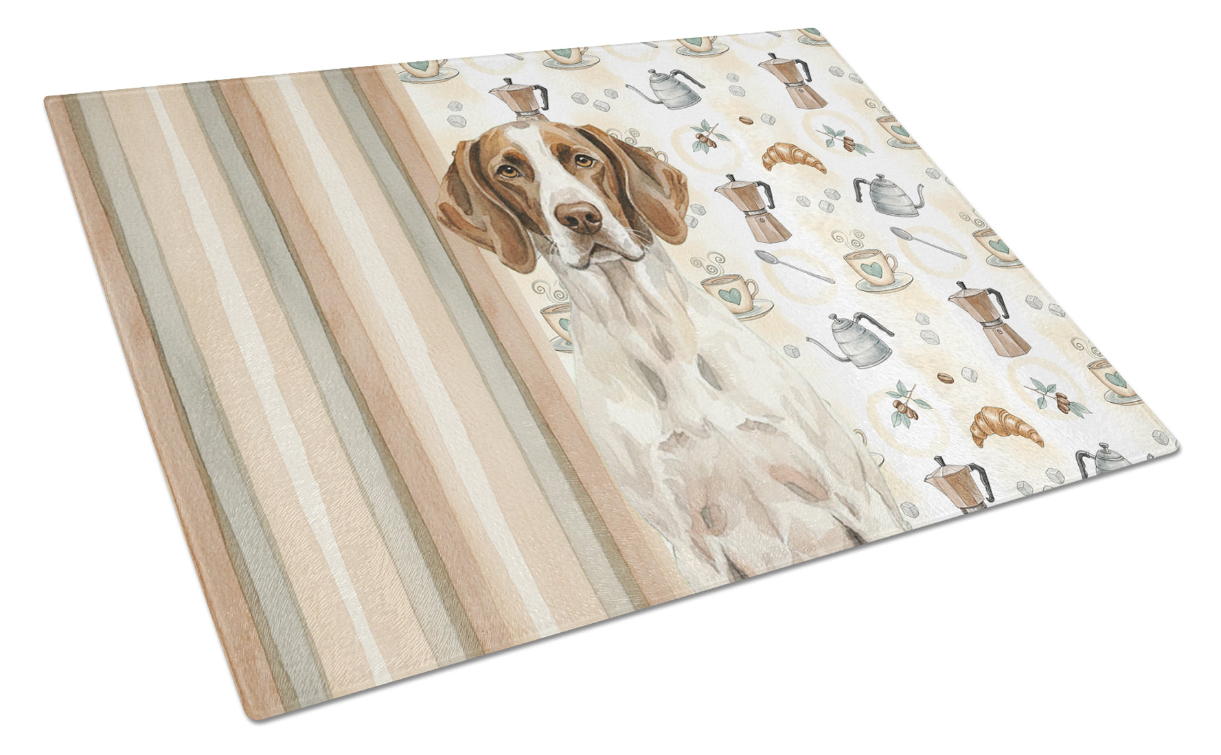 Liver and White Pointer Coffee Bar Cutting Board Tempered Glass Kitchen Cutting Surface, Heat Resistant Chopping, Non-Slip Feet, Food Prep & Serving