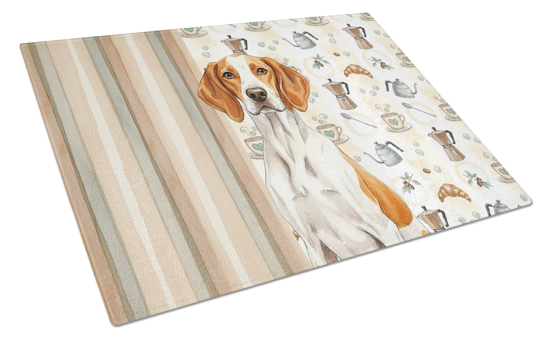 Orange and White Pointer Coffee Bar Cutting Board Tempered Glass Kitchen Cutting Surface, Heat Resistant Chopping, Non-Slip Feet, Food Prep & Serving