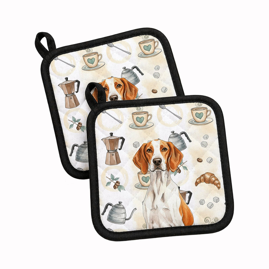 Orange and White Pointer Coffee Bar Pot Holder Set of 2 Heat Resistant Quilted Hot Pads 7.5 x 7.5 Inch, Insulated Kitchen Trivets for Cooking & Baking