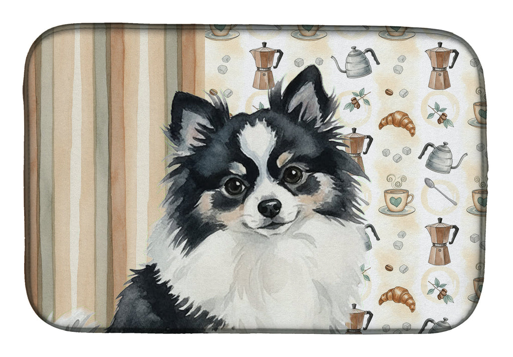 Black and White Pomeranian Coffee Bar Dish Drying Mat Absorbent Dish Drying Mat Pad for Kitchen Counter Dish Drainer Mat for Countertop, 14 x 21", Multicolor