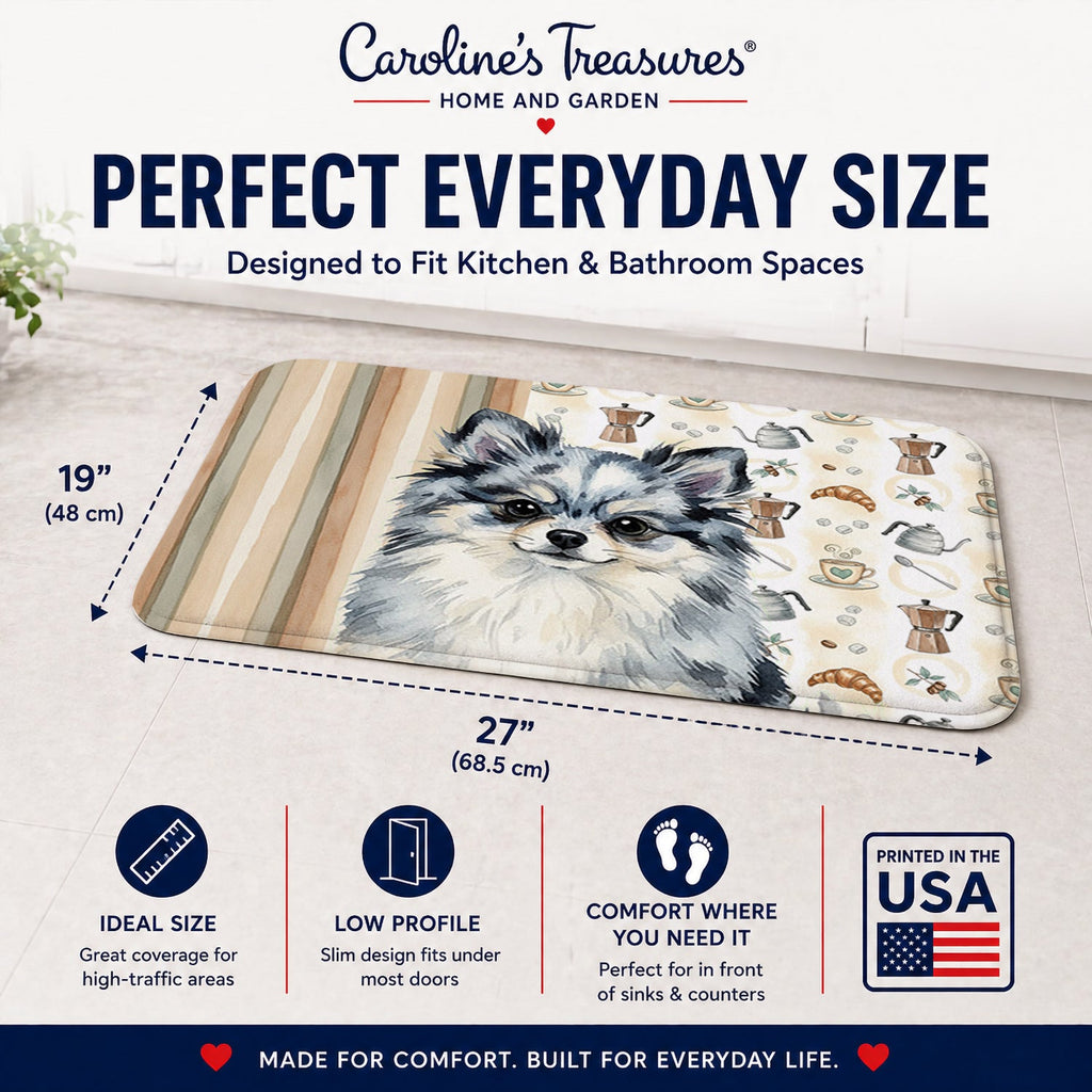 Blue Merle Pomeranian Coffee Bar Memory Foam Kitchen Mat Machine Washable Anti-Fatigue Cushion Comfort Bath or Kitchen Rug