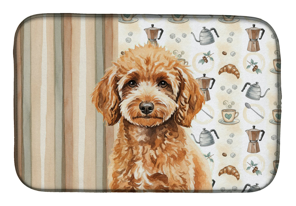 Miniature Apricot Poodle Coffee Bar Dish Drying Mat Absorbent Dish Drying Mat Pad for Kitchen Counter Dish Drainer Mat for Countertop, 14 x 21", Multicolor