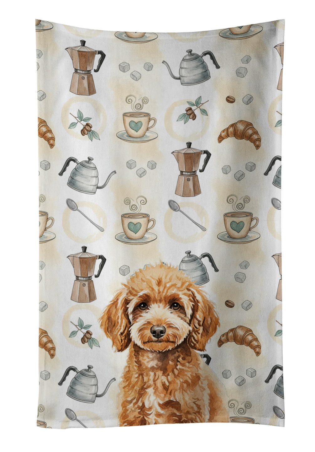 Miniature Apricot Poodle Coffee Bar Kitchen Towel Velour Plush Front and Cotton Loop Back Machine Washable