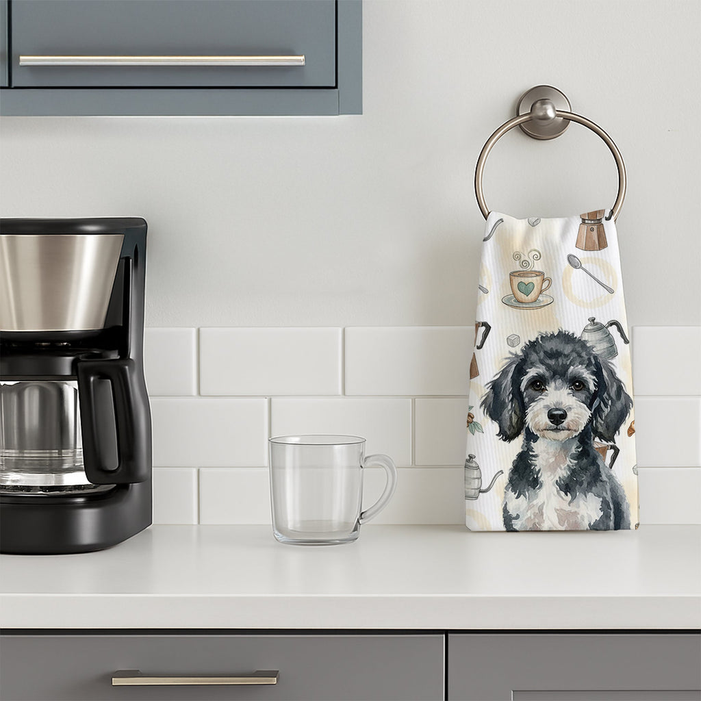 Miniature Parti Poodle Coffee Bar Kitchen Towel Velour Plush Front and Cotton Loop Back Machine Washable