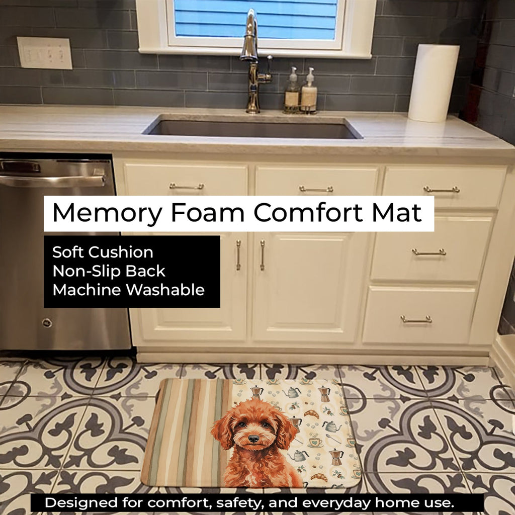 Miniature Red Poodle Coffee Bar Memory Foam Kitchen Mat Machine Washable Anti-Fatigue Cushion Comfort Bath or Kitchen Rug