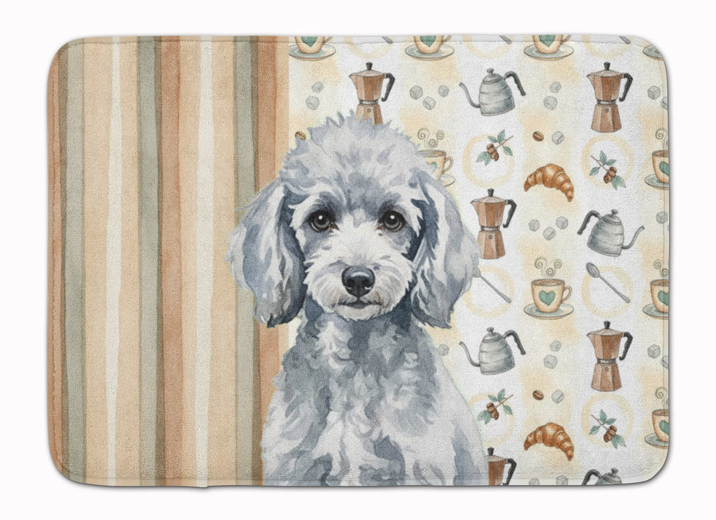 Miniature Silver Poodle Coffee Bar Memory Foam Kitchen Mat Machine Washable Anti-Fatigue Cushion Comfort Bath or Kitchen Rug