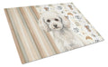 Miniature White Poodle Coffee Bar Cutting Board Tempered Glass Kitchen Cutting Surface, Heat Resistant Chopping, Non-Slip Feet, Food Prep & Serving