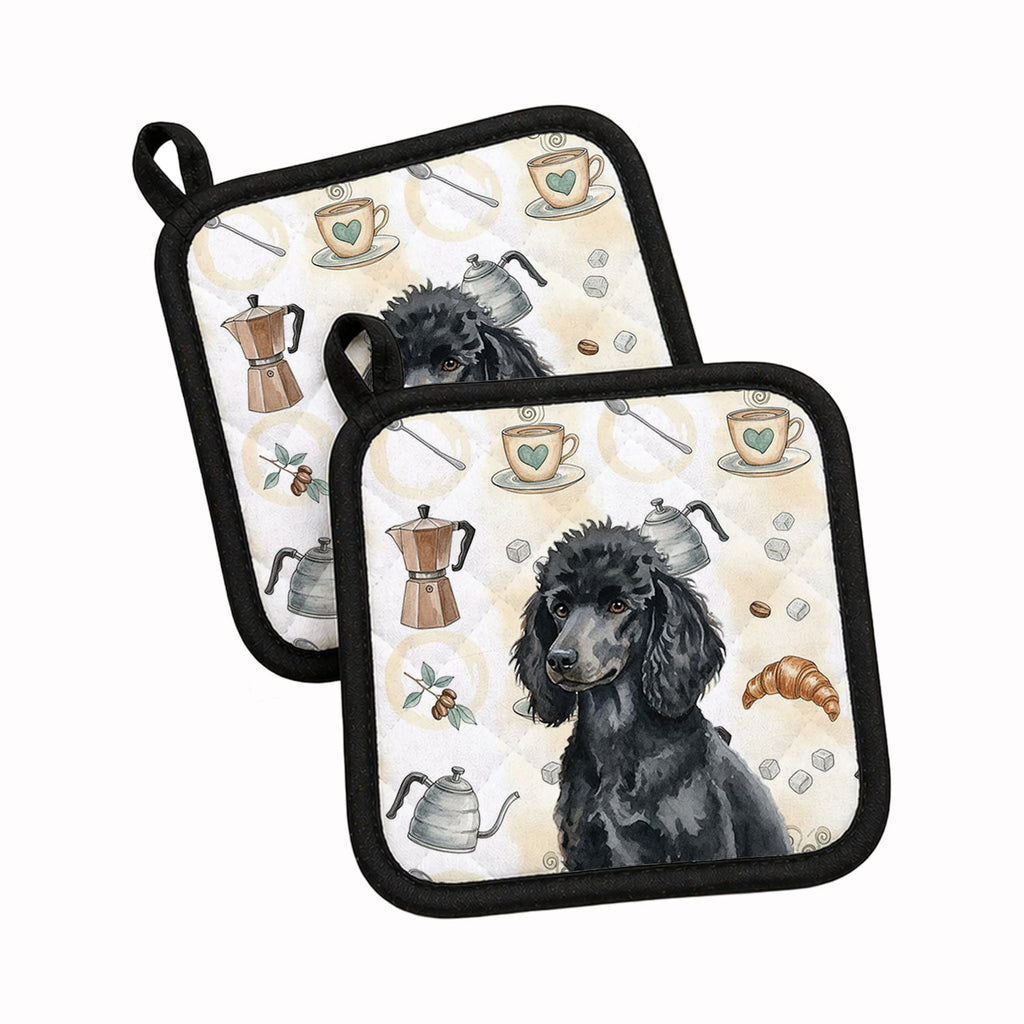 Standard Black Poodle Coffee Bar Pot Holder Set of 2 Heat Resistant Quilted Hot Pads 7.5 x 7.5 Inch, Insulated Kitchen Trivets for Cooking & Baking